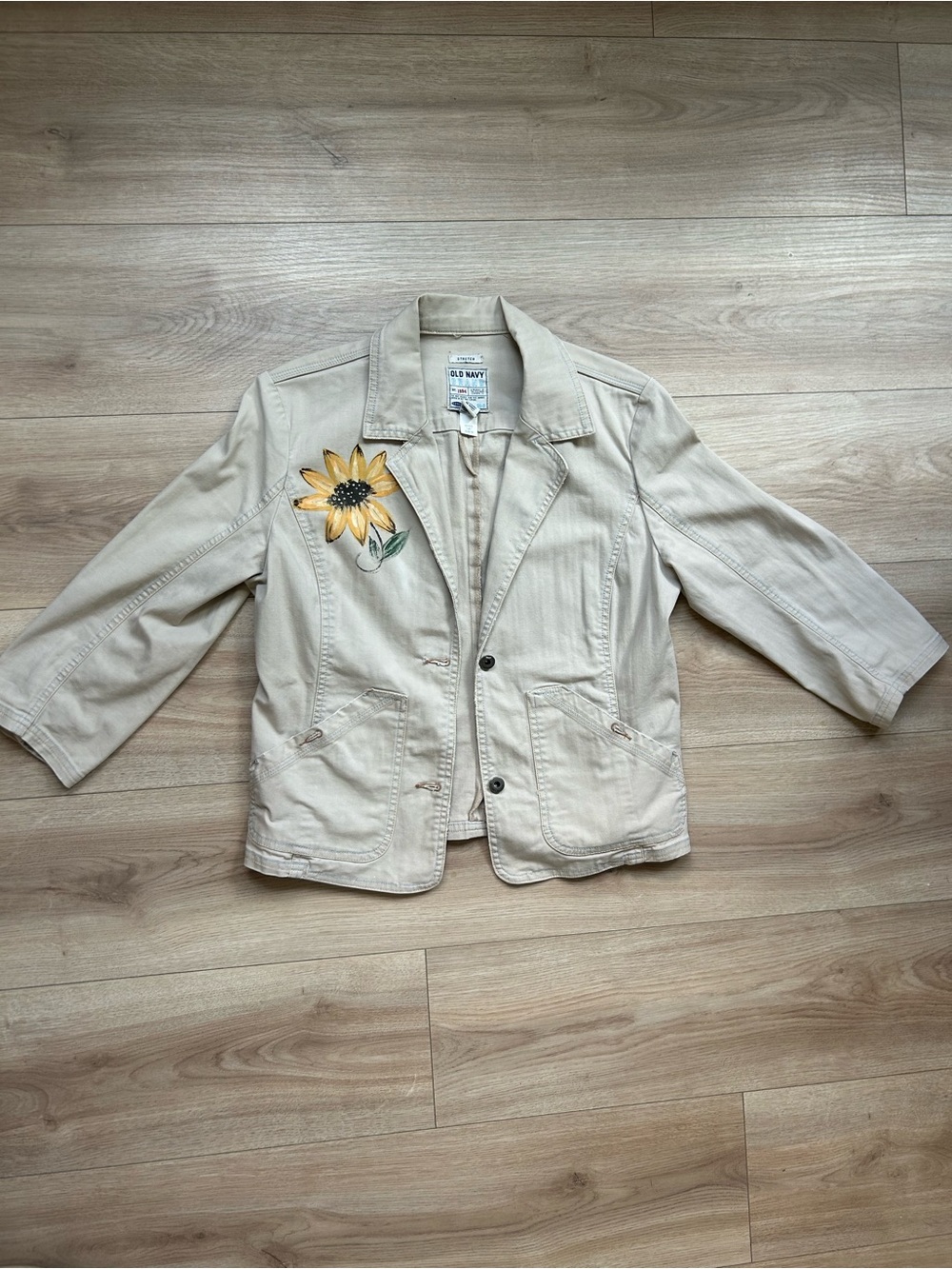 Vintage 2004 Old Navy Upcycled Hand-Painted Sunflower Blazer Jacket